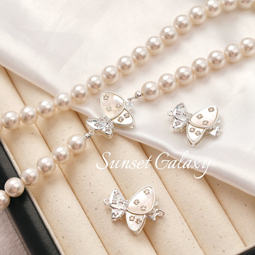 O1CN011BxbMo1XU9tF0iVhL_2217832672926-0-cib Silver-plated copper micro-inlaid white shell butterfly finishing connection button handmade DIY beaded pearl necklace accessories - Image 1