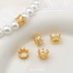 Gold plated crown zircon zircon diamond beads handmade diy beaded pearl loose beads bracelet necklace accessories material - Image 3