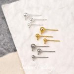 18k electroplated real gold with ring hanging ring peas earring 925 tremella needle ball needle handmade diy string ear accessories