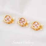 18K gold-plated zircon four-petal flower double-row pin buckle diy accessories material beaded bracelet necklace finishing accessories - Image 3