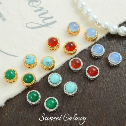 18k silver plated gold inlaid aquamarine turquoise beads handmade beaded diy material bracelet necklace accessories