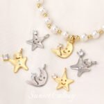 18k gold color inlaid zircon moon star gingerbread man pendant handmade diy string bracelet necklace accessories