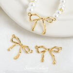 Bow Double Hanging Copper Plated Real Gold Dispersion-preserving Beads Handmade DIY Bracelet Necklace Beaded Jewelry Material Accessories