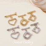 18K gold inlaid zircon four-leaf clover love-shaped Ot buckle closing buckle diy beaded bracelet necklace accessories