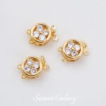 18K gold-plated zircon four-petal flower double-row pin buckle diy accessories material beaded bracelet necklace finishing accessories - Image 5