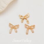 18K bag gold bow set zircon pendant double hanging diy handmade beaded necklace bracelet earrings accessories material - Image 5