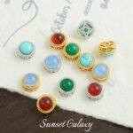 18k silver plated gold inlaid aquamarine turquoise beads handmade beaded diy material bracelet necklace accessories - Image 2