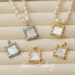18k gold plating real gold square shell pendant pendant handmade diy string pearl necklace jewelry accessories material