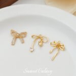 18K bag gold bow set zircon pendant double hanging diy handmade beaded necklace bracelet earrings accessories material - Image 3