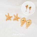 18K Gold Color-preserving Starfish Conch Earrings diy Handmade Beading Accessories Pearl Earrings Earrings Jewelry Materials