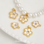 copper gold plated laser shell pendant double hanging beads handmade DIY bracelet necklace earrings beaded accessories material