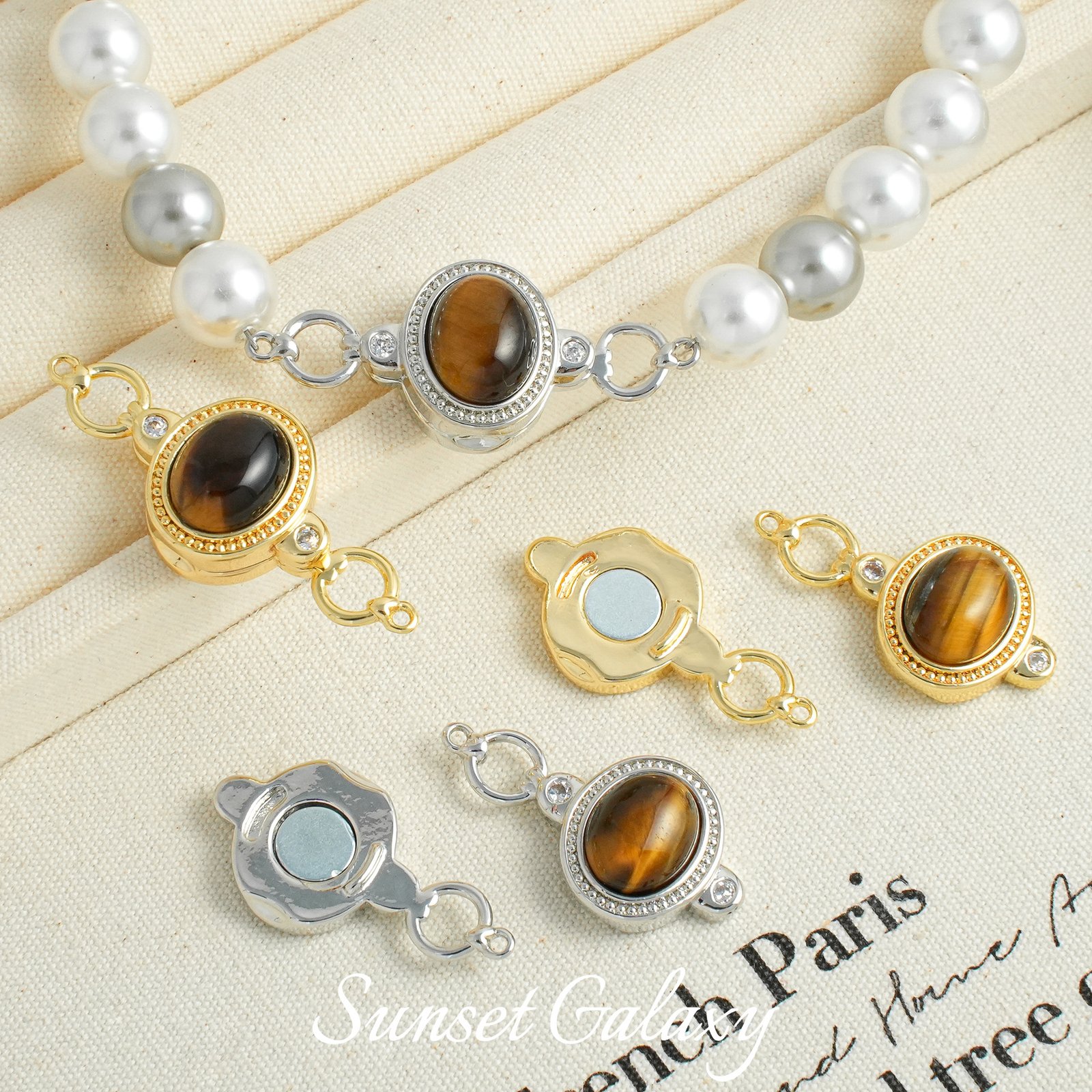 O1CN01Jo2R5j1XU9tIG3c0k_2217832672926-0-cib 18k gold double rings tiger eye magnetic absorption tail buckle pearl connection buckle handmade diy beaded material bracelet accessories - Image 1