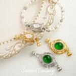 18k Real Gold Plated Silver Coil Connection Buckle Emerald Round Bead Coil Buckle Handmade DIY Beaded Material Bracelet Accessories