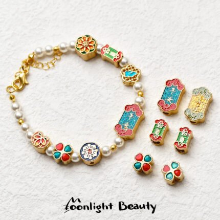 Ancient Sha Gold Ruyi Ping An Joy Four-leaf Clover Beaded Pieces of Loat Beads Handmade DIY Beaded Bracelet Jewelry Accessories