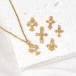 18k gold color retaining micro inlaid zircon iris cross pendant handmade DIY string necklace jewelry accessories - Image 3