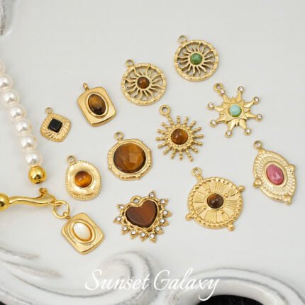 18k gold non-fading greek vintage tiger eye pendant handmade diy beaded material bracelet necklace earring accessories