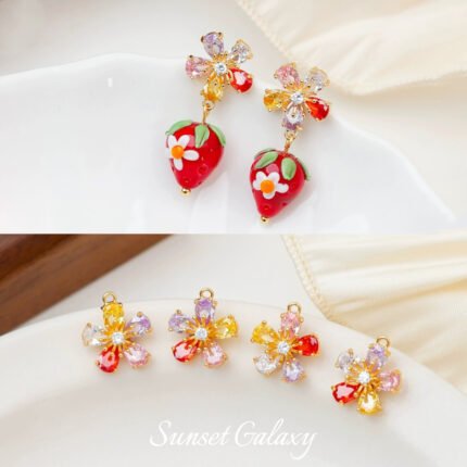 18K bag gold inlaid colorful zircon flower pendant earrings earrings diy earrings ear pin jewelry accessories beaded material