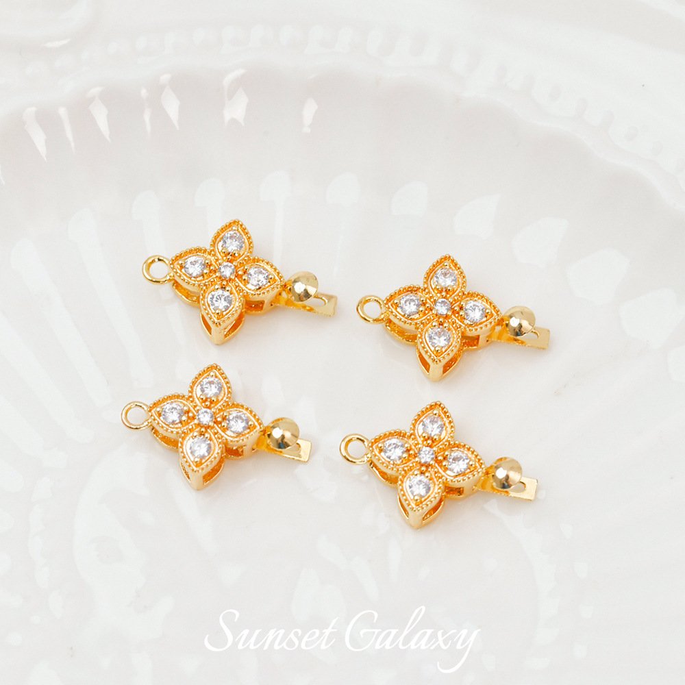 O1CN01SfxYBz1XU9s767NrP_2217832672926-0-cib 18K gold inlaid zircon four-leaf flower pin buckle diy connection buckle bracelet necklace accessories beaded material - Image 1