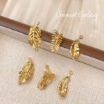 18K gold copper plated real gold feather pendant diy handmade material bracelet necklace earrings pendant jewelry accessories