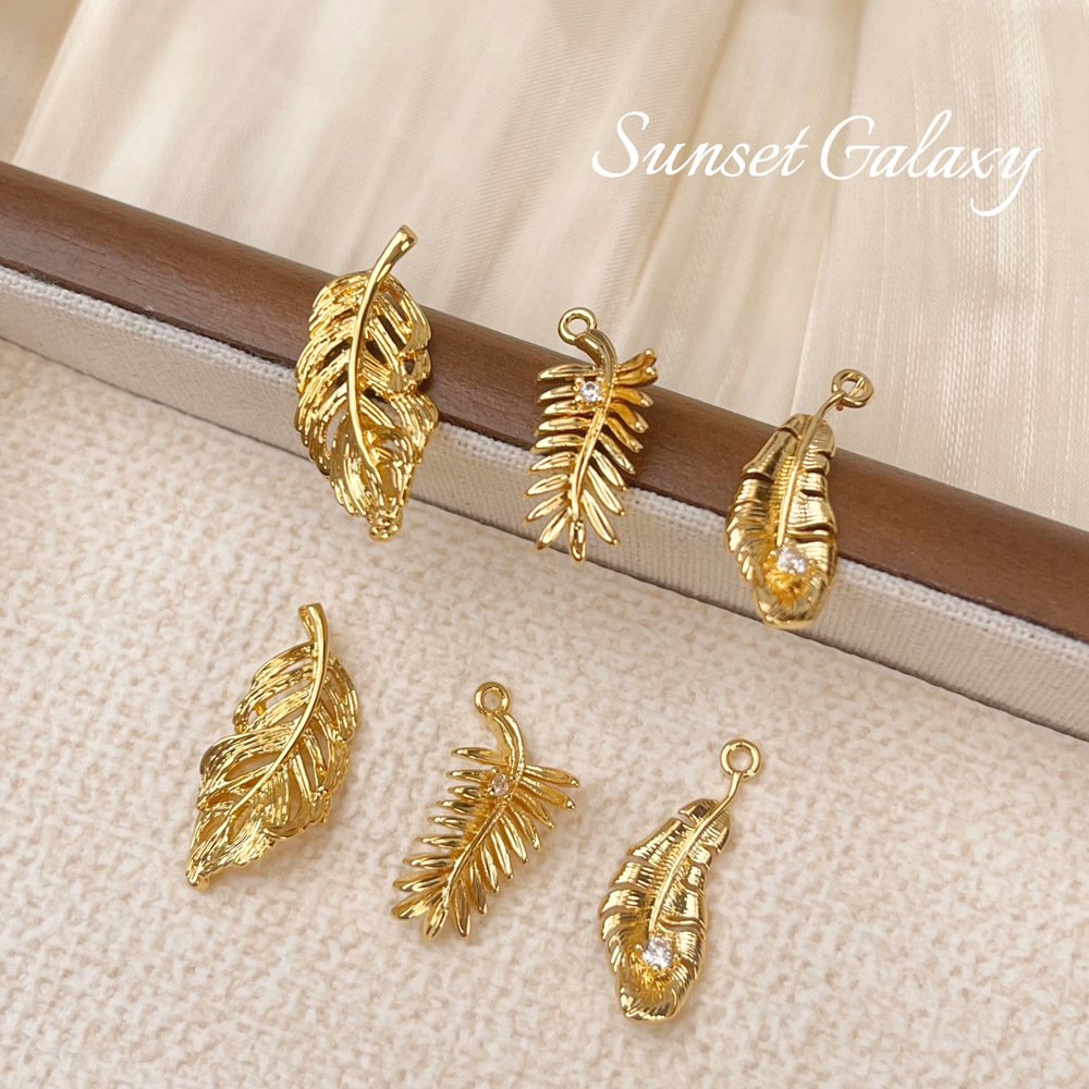 O1CN01U6OIx41XU9rnr87AL_2217832672926-0-cib 18K gold copper plated real gold feather pendant diy handmade material bracelet necklace earrings pendant jewelry accessories - Image 1