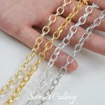 18k gold-plated silver color embellished chain flat chain extended chain beaded handmade diy material bracelet necklace accessories - Image 2