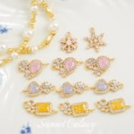 18k Gold Plated Zirconium Diamond Maple Flower Single and Double Hanging Pendant Handmade DIY Beaded Material Bracelet Necklace Accessories - Image 2