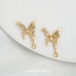 Copper plated real gold butterfly double hanging high color retention beads handmade DIY bracelet necklace beaded loose beads accessories material - Image 5