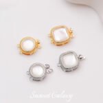 18K Gold Set White Shellfish Round Square Double Row Insert Buckle DIY Handmade Pearl Bracelet Necklace Connecting Buckle Accessories