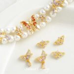 Gold Plated Zirconium Butterfly Three Holes Double Three Row Beads DIY Handmade Beaded Bracelet Necklace Beaded Accessories Material