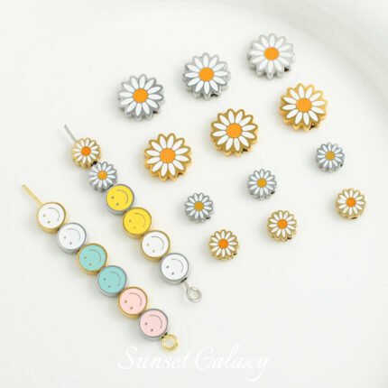 daisy smiley face spacer beads imported stainless steel beads handmade diy beaded material bracelet necklace earring accessories