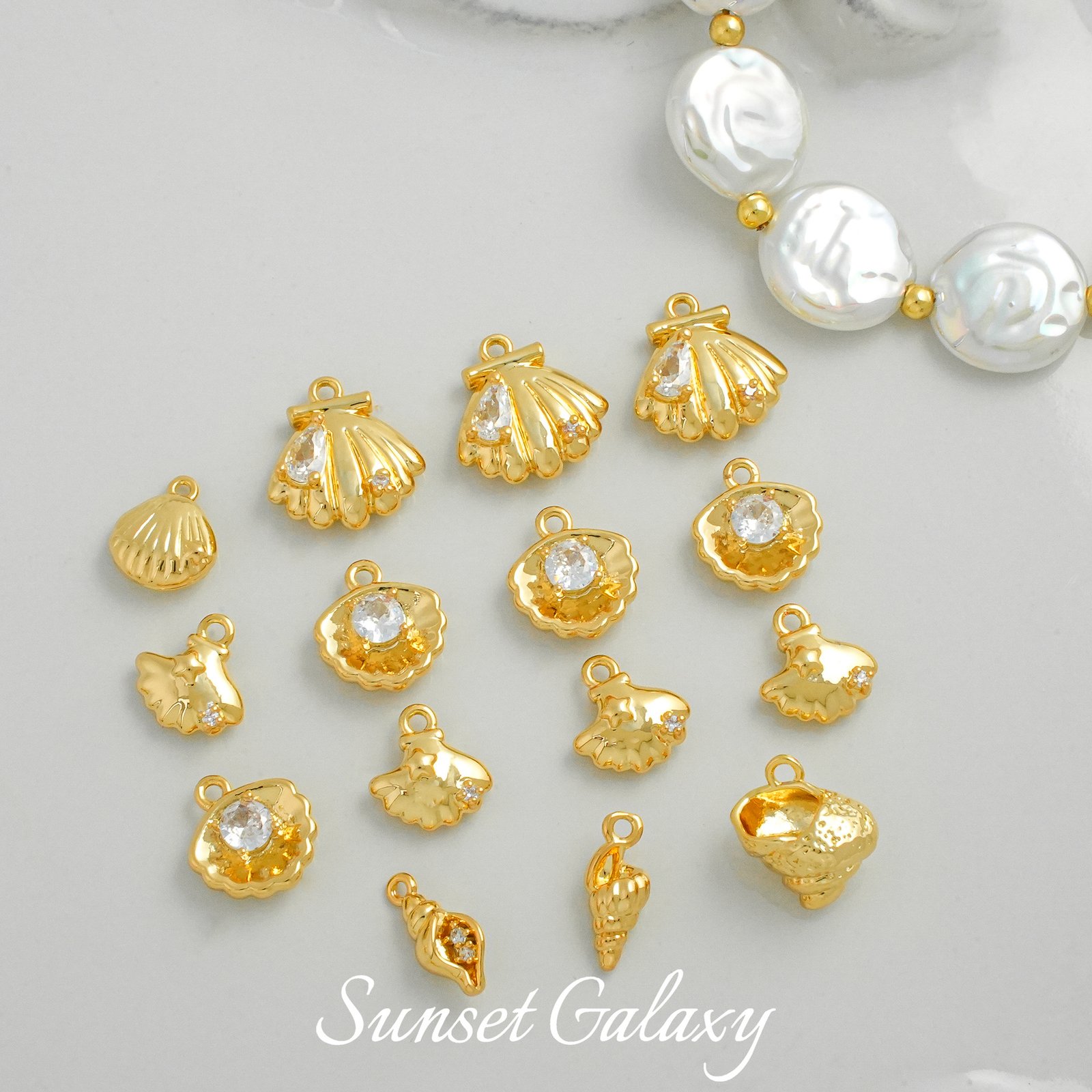O1CN01XpGWHm1XU9tD73Eh9_2217832672926-0-cib 18k Real Gold Plated Zircon Shell Conch Pendant Handmade DIY Beaded Material Bracelet Necklace Earrings Accessories - Image 1