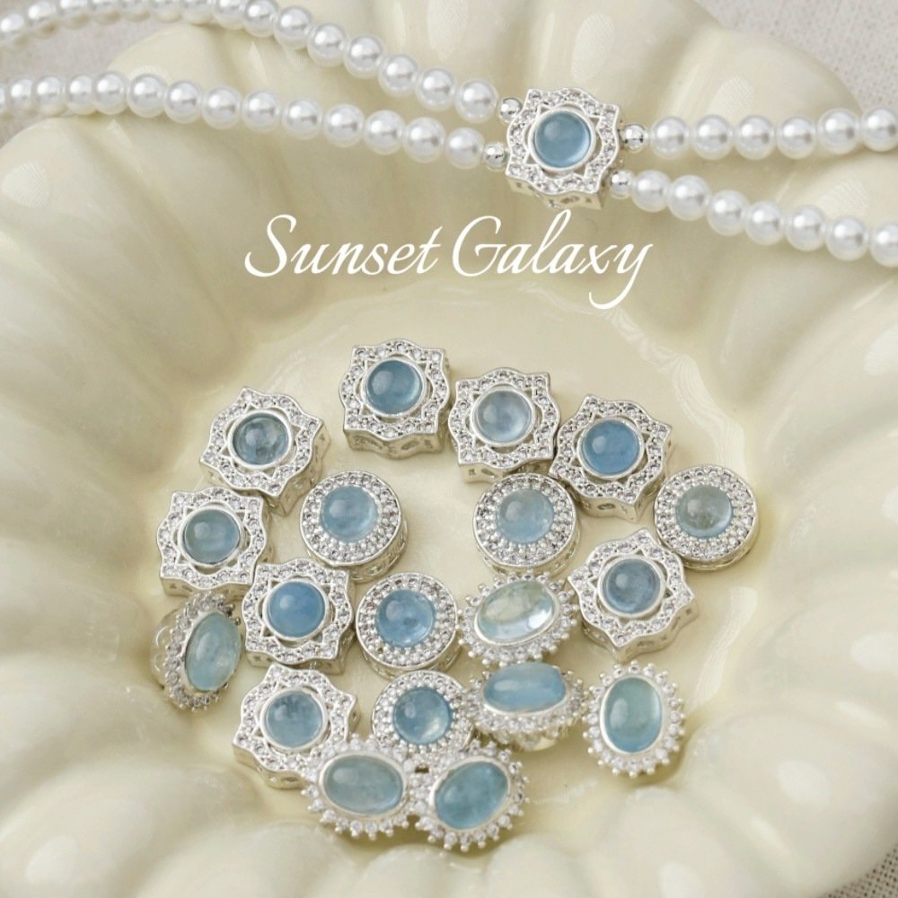 O1CN01YOakQi1XU9s8PmmHj_2217832672926-0-cib Silver-plated Inlaid Aquamarus Beaded Pendant Handmade DIY Beaded Bracelet Necklace Earrings Headwear Accessories - Image 1