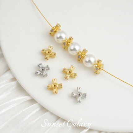 18k Real Gold Plated Diamond Cross Spacer Accessories Silver Zircon Handmade DIY Material Beaded Bracelet Necklace Accessories