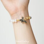 Dropping oil inlaid zirconium plated real gold black zircon gardenia round bead connection buckle handmade diy material bracelet beaded accessories - Image 3