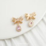 Bow Pendant Double Hanging Real Gold Plating Zirconium Handmade DIY Bracelet Necklace Beaded Beaded Jewelry Accessories Material - Image 3