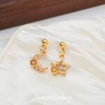 18K Gold Plated Zirconium Flower Cluster Moon Star Pendant DIY Necklace Earrings Earrings Accessories Handmade Beading Material - Image 2