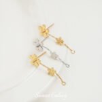 Gold plated color retaining four-leaf clover pendant ear pin DIY handmade beaded bracelet necklace earring jewelry accessories material - Image 3