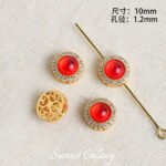 18k micro-inlaid zircon aquamaric red four-way beads handmade beaded diy material bracelet necklace jewelry accessories - Image 7