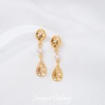 18K Gold Color-preserving Micro-paved Zirconium WrinKled Earrings diy Handmade Beaded Pearl Earrings Earrings Accessories Materials - Image 3