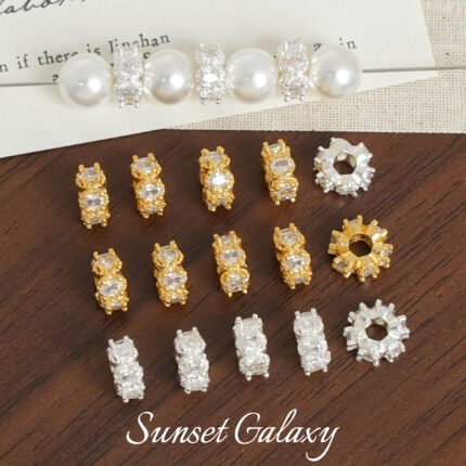 18K Gold-Plated Heavy-Duty Color-Preserving Zircon Wheel Zirconium Diamond Beads Spacer Beads Pearl Handmade DIY Beaded Necklace Jewelry Material