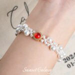 18k micro-inlaid zircon aquamaric red four-way beads handmade beaded diy material bracelet necklace jewelry accessories - Image 5