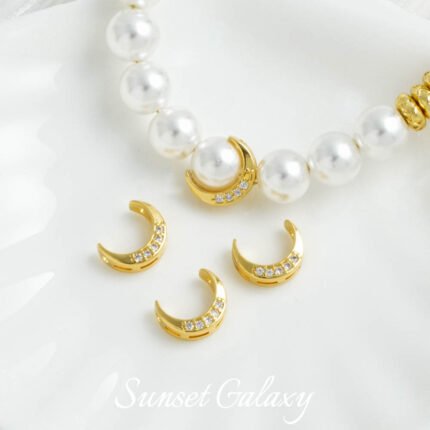 18k Gold 8mm Moon Bead Zircon Half Ring Handmade DIY Material Beaded Bracelet Necklace Accessories