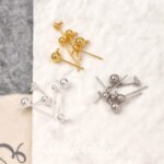 18k electroplated real gold with ring hanging ring peas earring 925 tremella needle ball needle handmade diy string ear accessories - Image 2