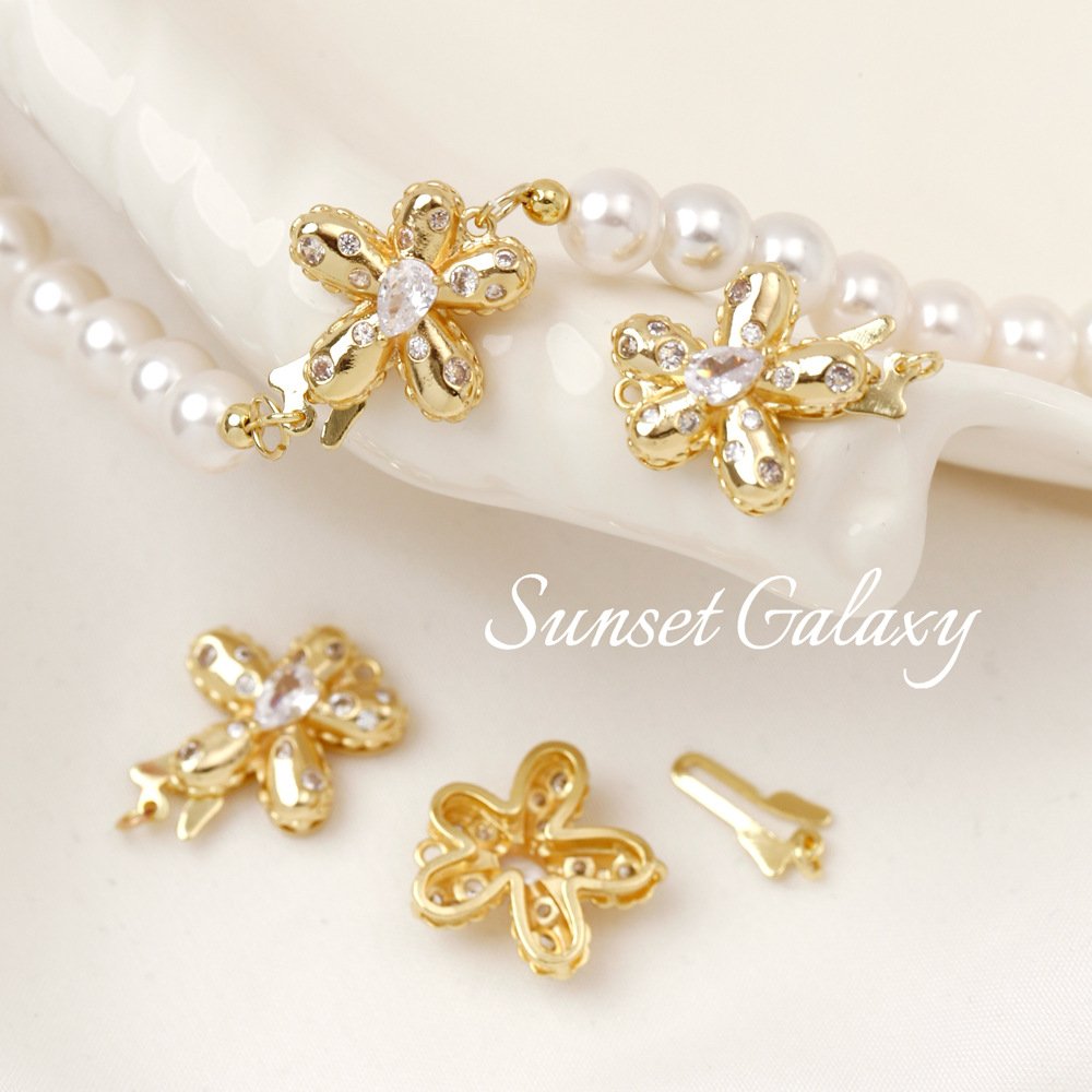 O1CN01qO3mV71XU9sQU9Nh0_2217832672926-0-cib Color-preserving 18K gold-plated flower inlaid with zirconium water drop pin buckle connection buckle diy jewelry beaded bracelet necklace accessories - Image 1