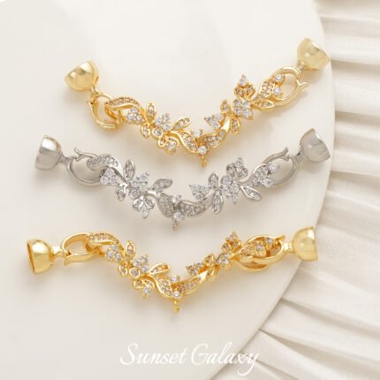 18k Gold Plated Zircon Pendant & Round Bead Coil Buckle Multi-use Accessories Handmade DIY Bracelet Necklace Beaded Material