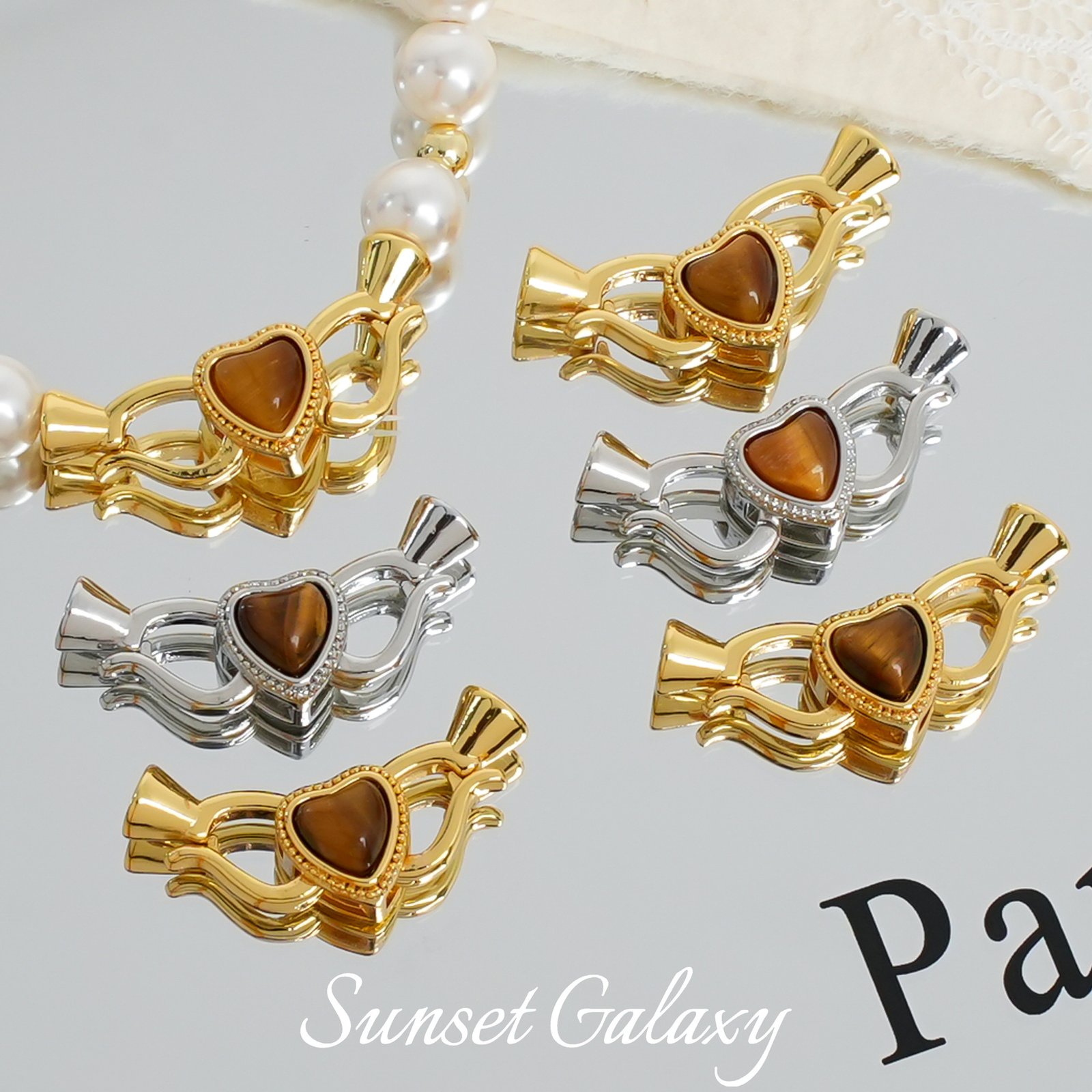 O1CN01s4rvN71XU9wpNzefu_2217832672926-0-cib Real Gold Plated Tiger Eye Stone Heart Pearl Buckle Finishing Buckle Bracelet Necklace Beaded Button Handmade DIY Accessories Material - Image 1