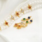 Double hanging color inlaid zirconium round heart-shaped stars double row beads handmade DIY bracelet necklace beads loose beads material