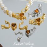 Real Gold Plated Tiger Eye Stone Heart Pearl Buckle Finishing Buckle Bracelet Necklace Beaded Button Handmade DIY Accessories Material - Image 4