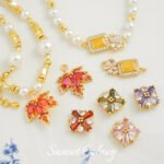 18k Gold Plated Zirconium Diamond Maple Flower Single and Double Hanging Pendant Handmade DIY Beaded Material Bracelet Necklace Accessories - Image 3