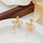 18K bag gold bow set zircon pendant double hanging diy handmade beaded necklace bracelet earrings accessories material - Image 2